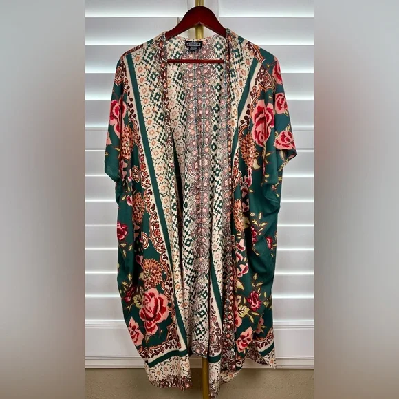 Gorgeous Fall Green Kimono Sz.S, By Angie - Picture 3 of 8
